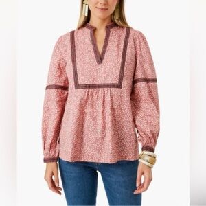 Faherty Aurora Floral Organic Cotton Boho Indie Blouse Pink Women’s Size Medium